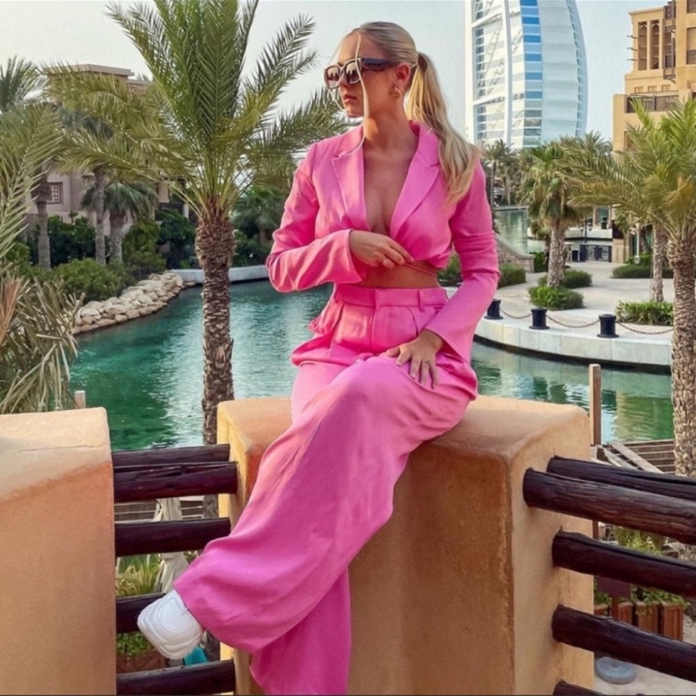 Zara Full Length Satin Effect Pants Pink - Picture 6 of 9